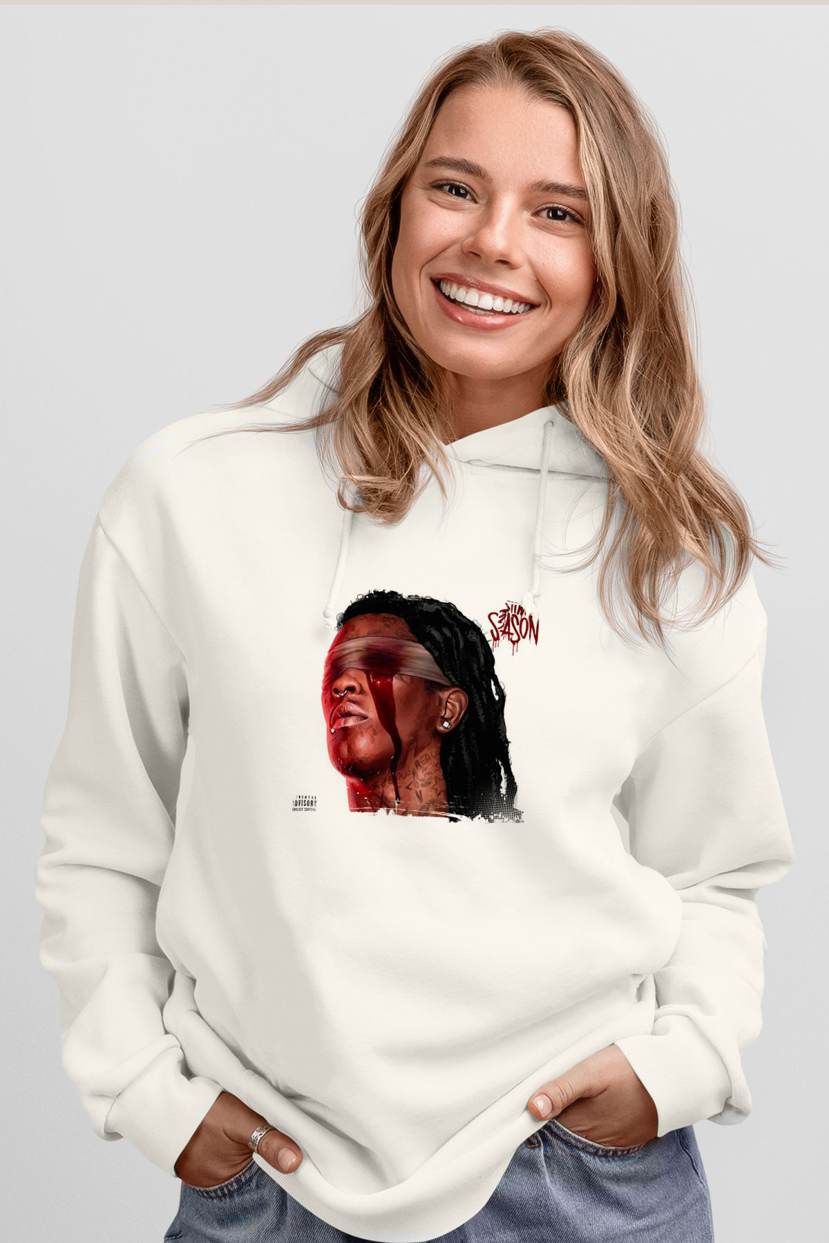 Young Thug Baskılı Unisex Beyaz Kapüşonlu Sweatshirt