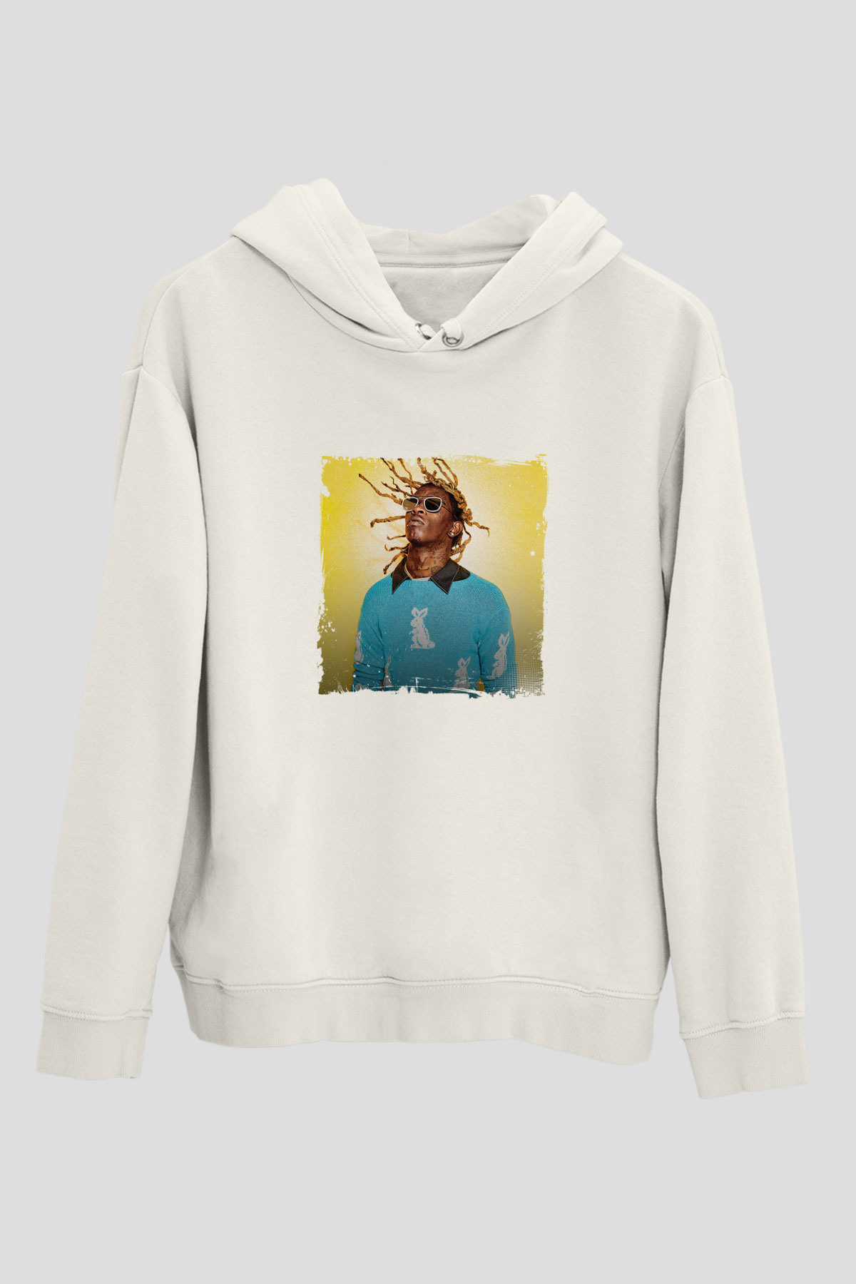 Young Thug Baskılı Unisex Beyaz Kapüşonlu Sweatshirt