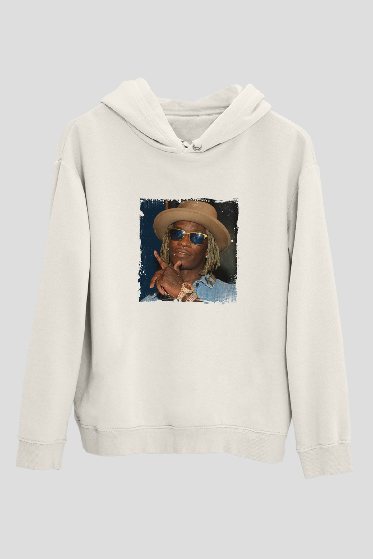 Young Thug Baskılı Unisex Beyaz Kapüşonlu Sweatshirt