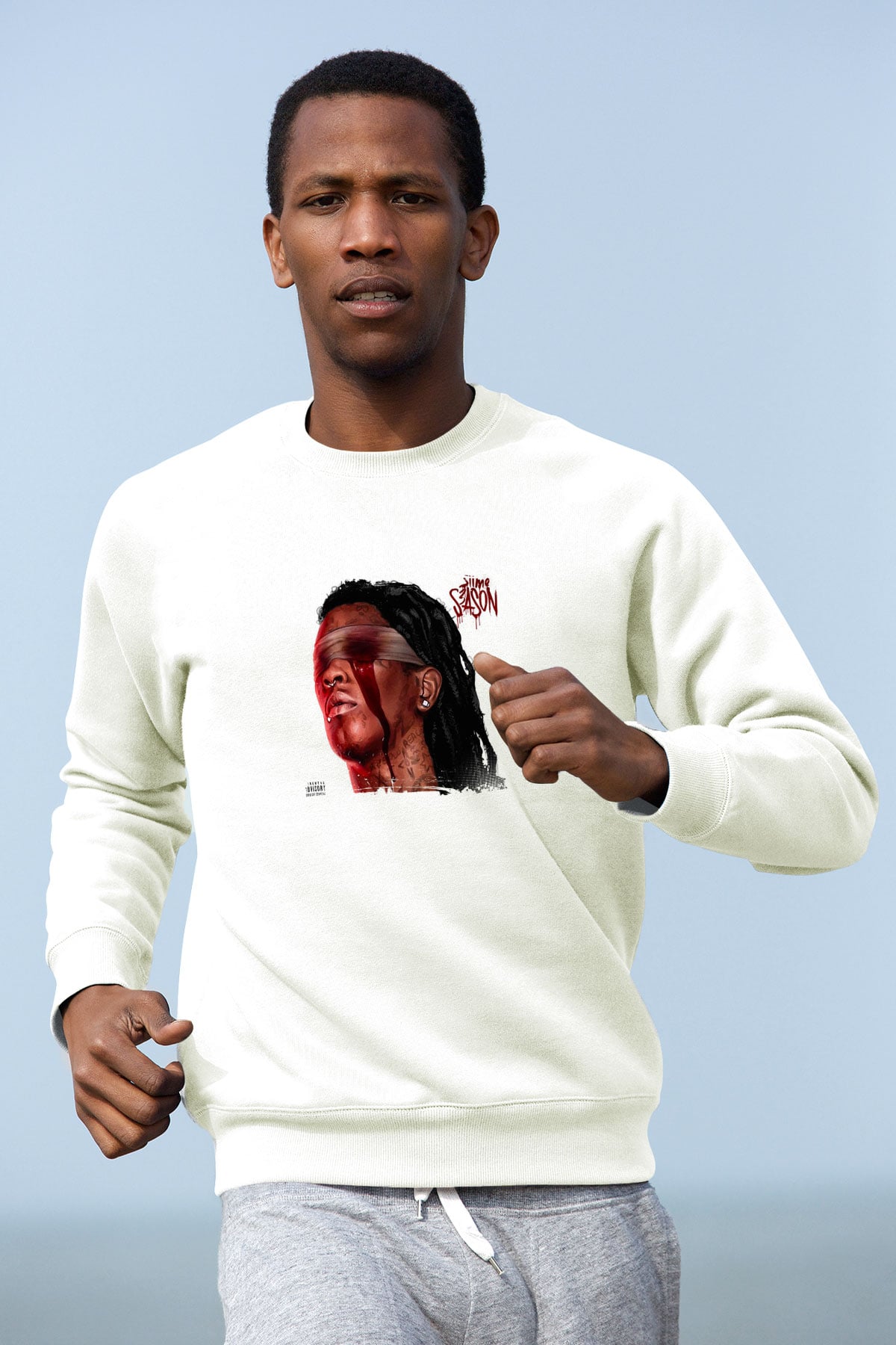 Young Thug Baskılı Unisex Beyaz Sweatshirt