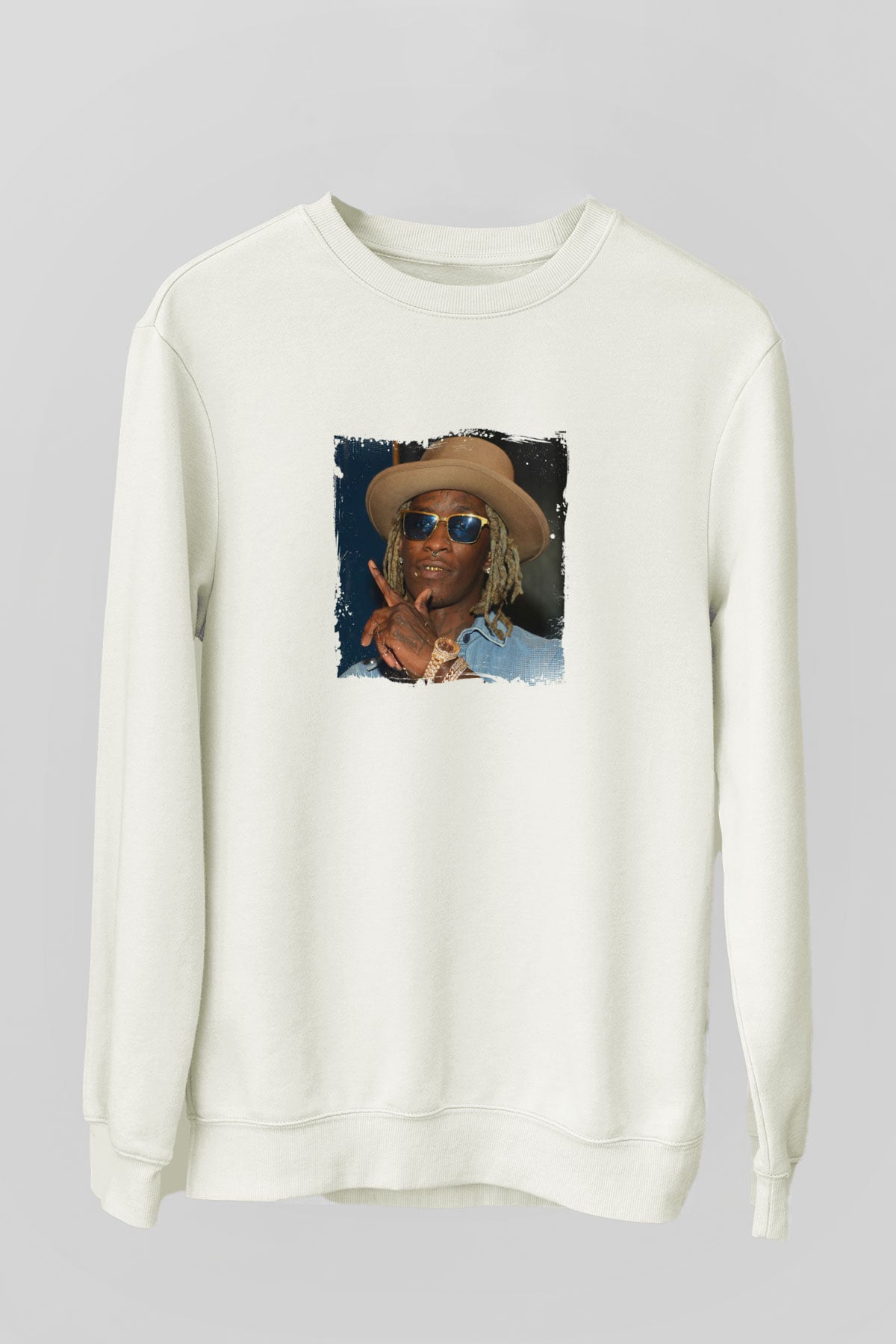 Young Thug Baskılı Unisex Beyaz Sweatshirt