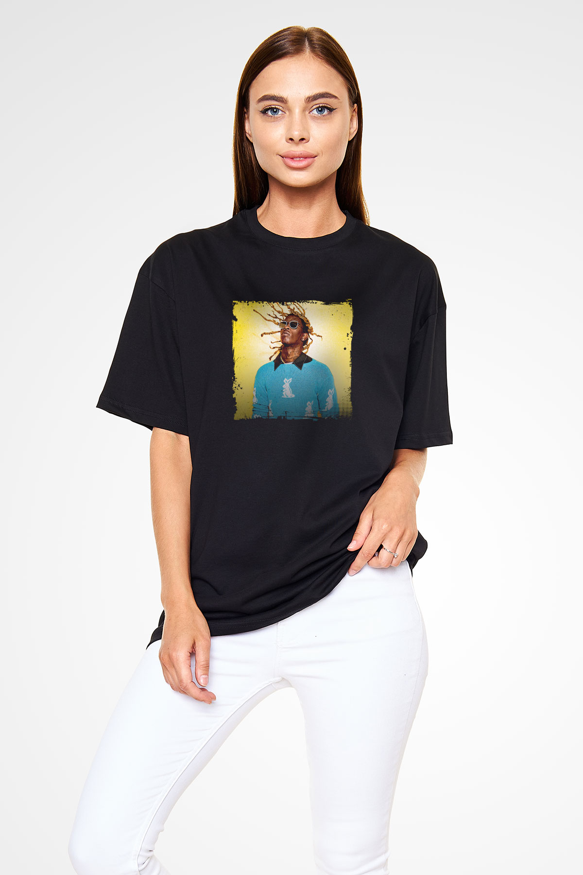 Young Thug Baskılı Unisex Oversize Siyah Tişört