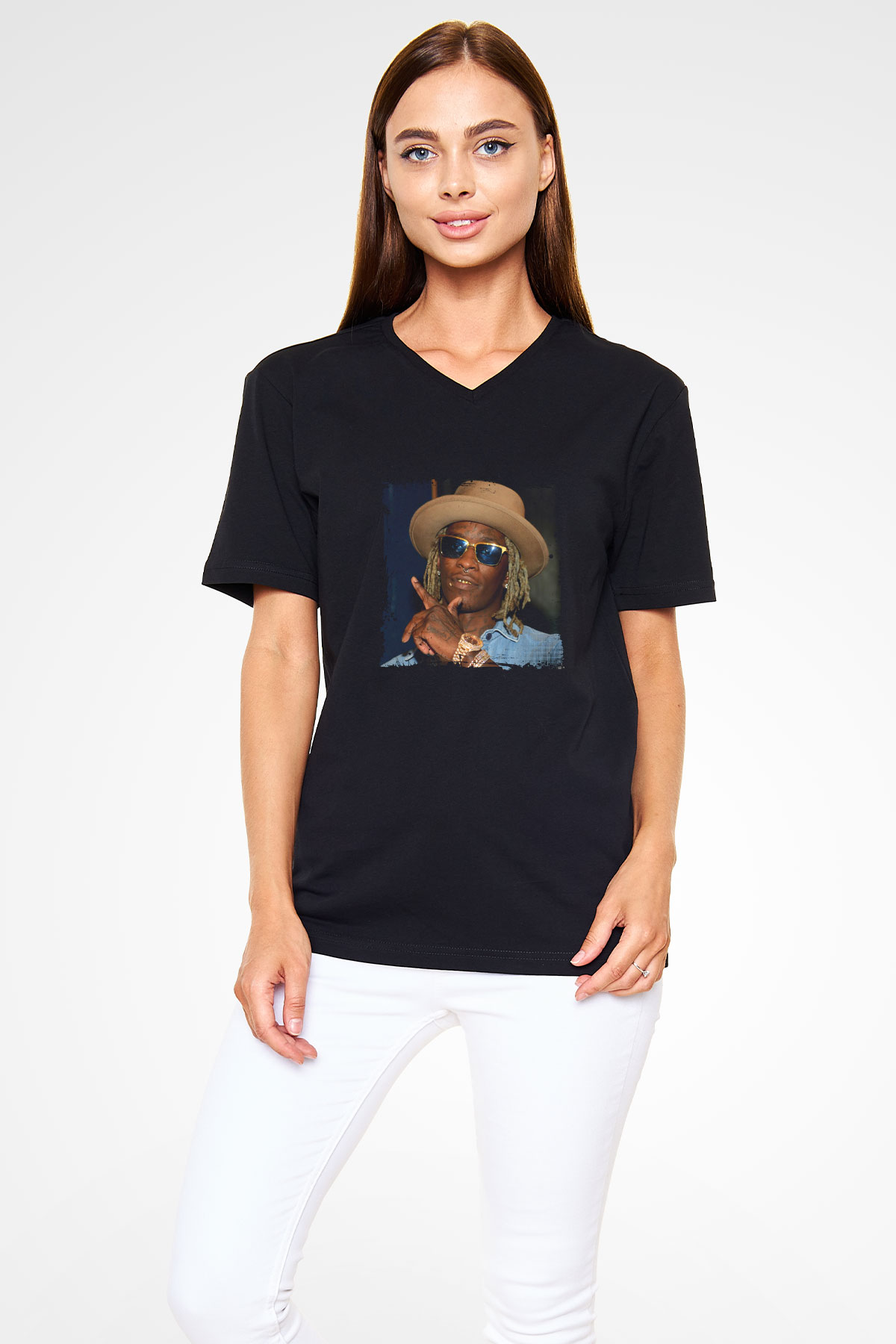 Young Thug Baskılı Unisex Siyah V Yaka Tişört