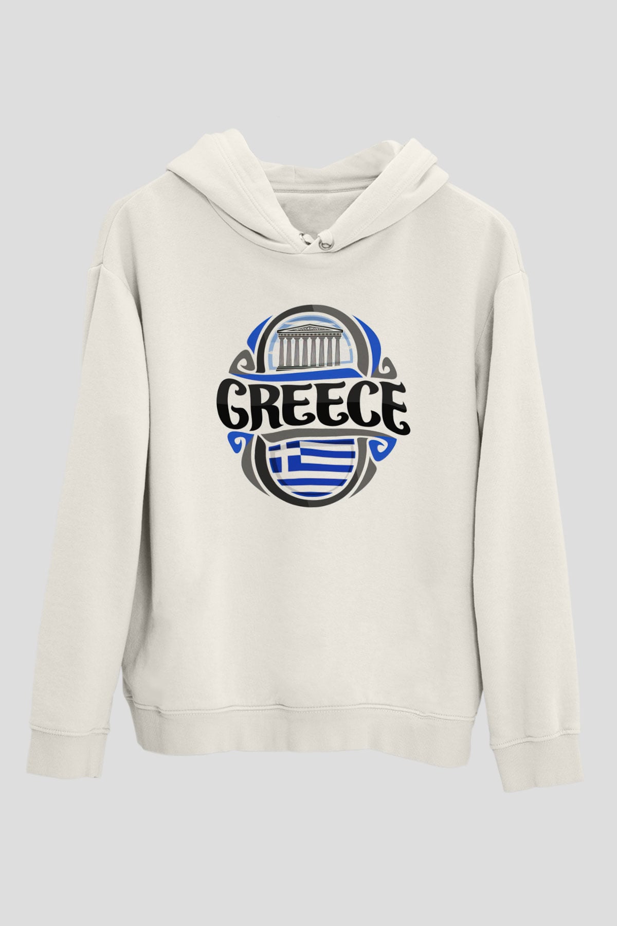 Yunanistan Beyaz Unisex Kapşonlu Sweatshirt