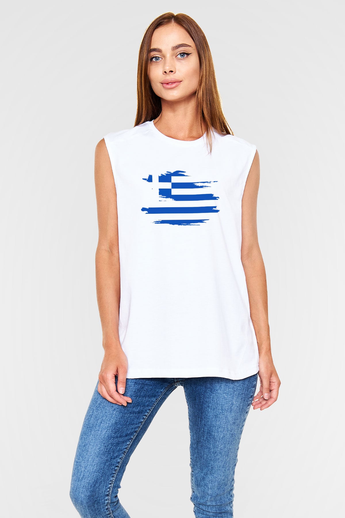 Yunanistan Beyaz Unisex Kolsuz Tişört