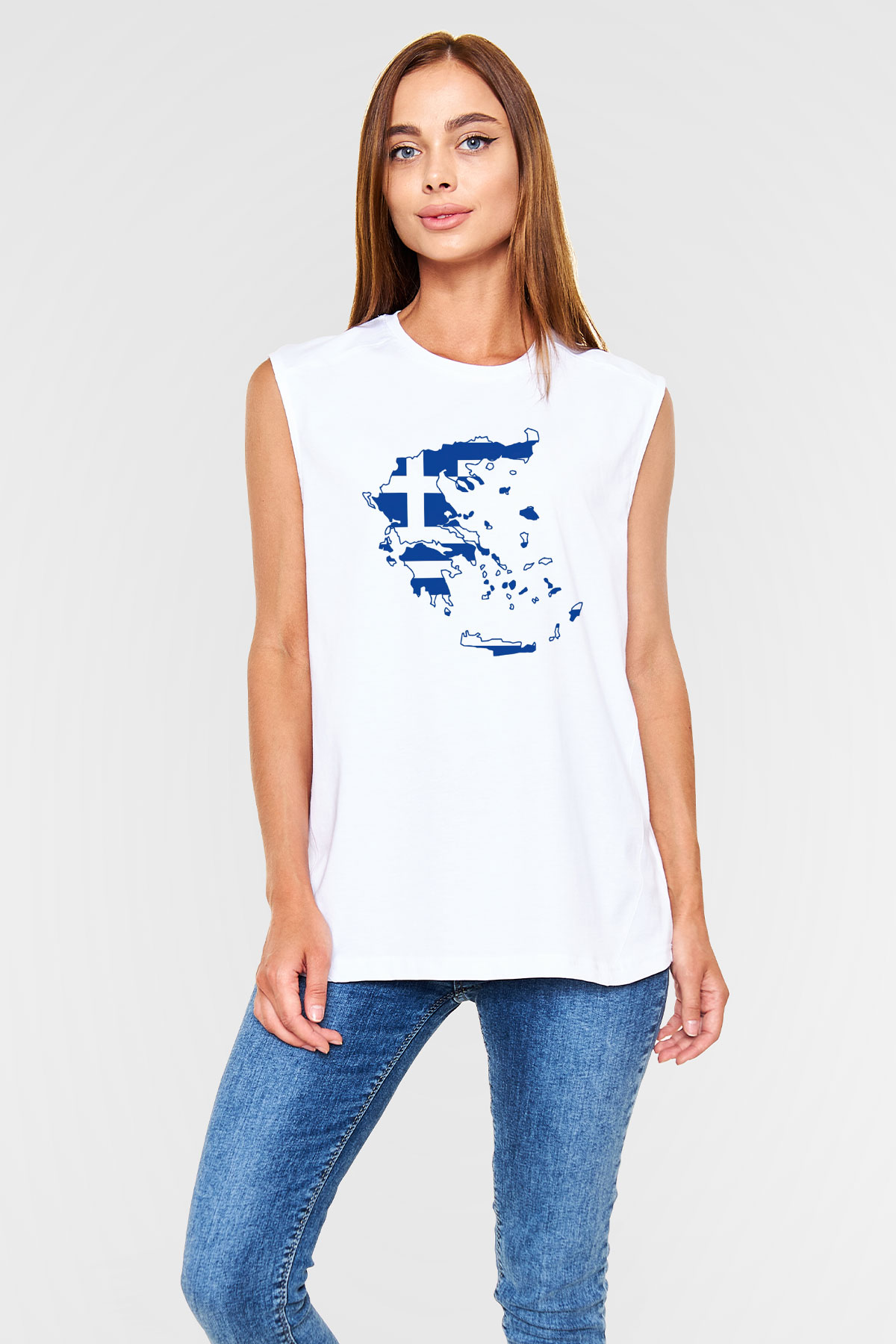 Yunanistan Beyaz Unisex Kolsuz Tişört