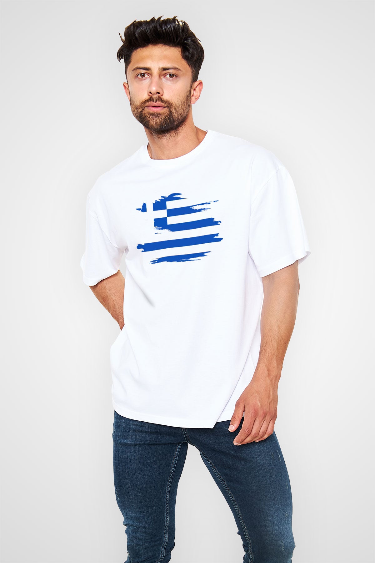Yunanistan Beyaz Unisex Oversize Tişört T-Shirt