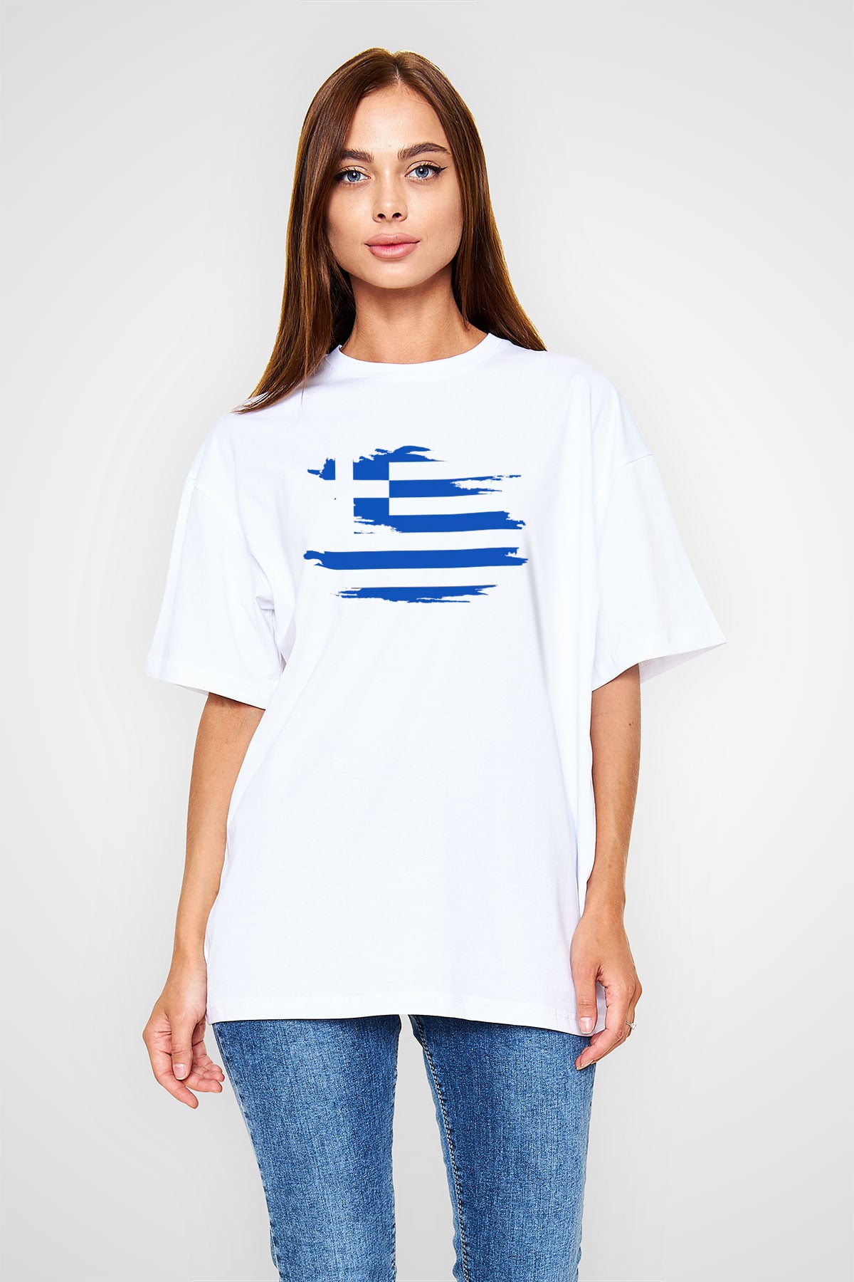 Yunanistan Beyaz Unisex Oversize Tişört T-Shirt