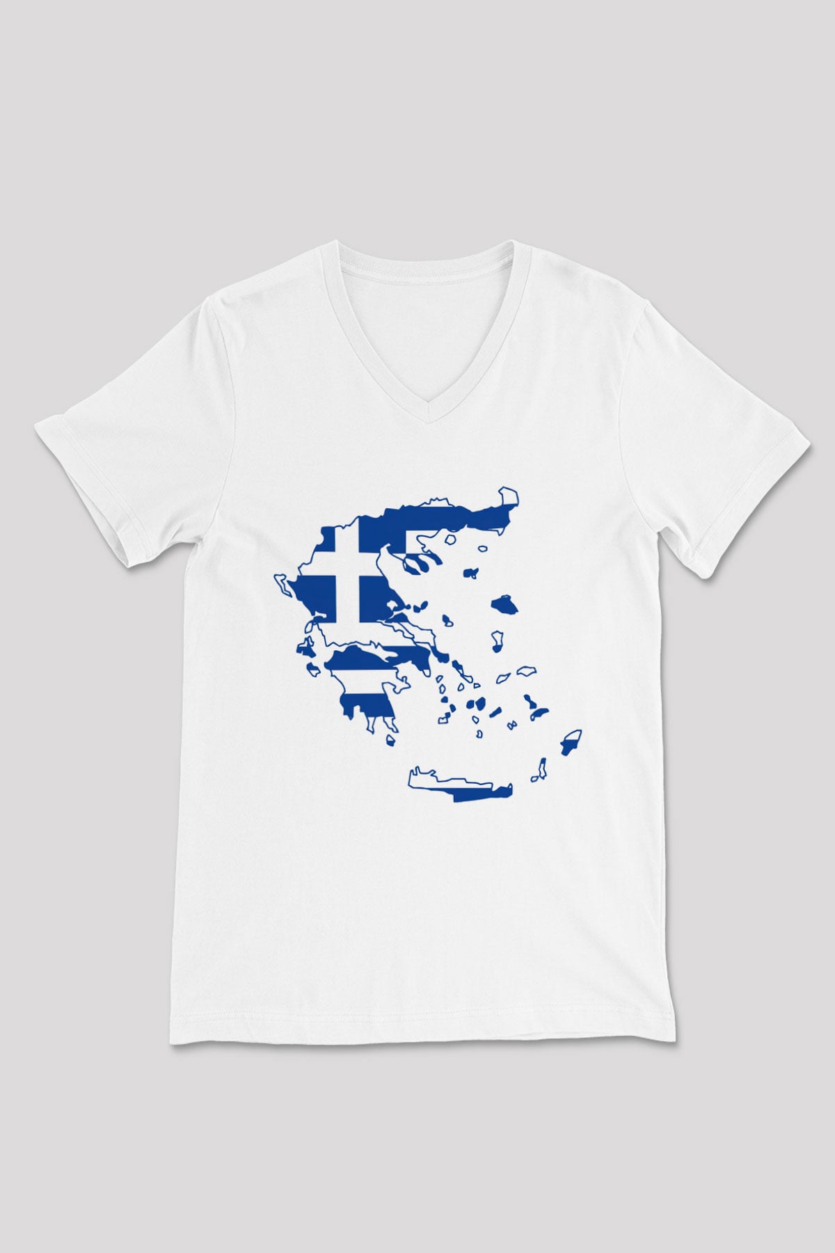 Yunanistan Beyaz Unisex V Yaka Tişört T-Shirt