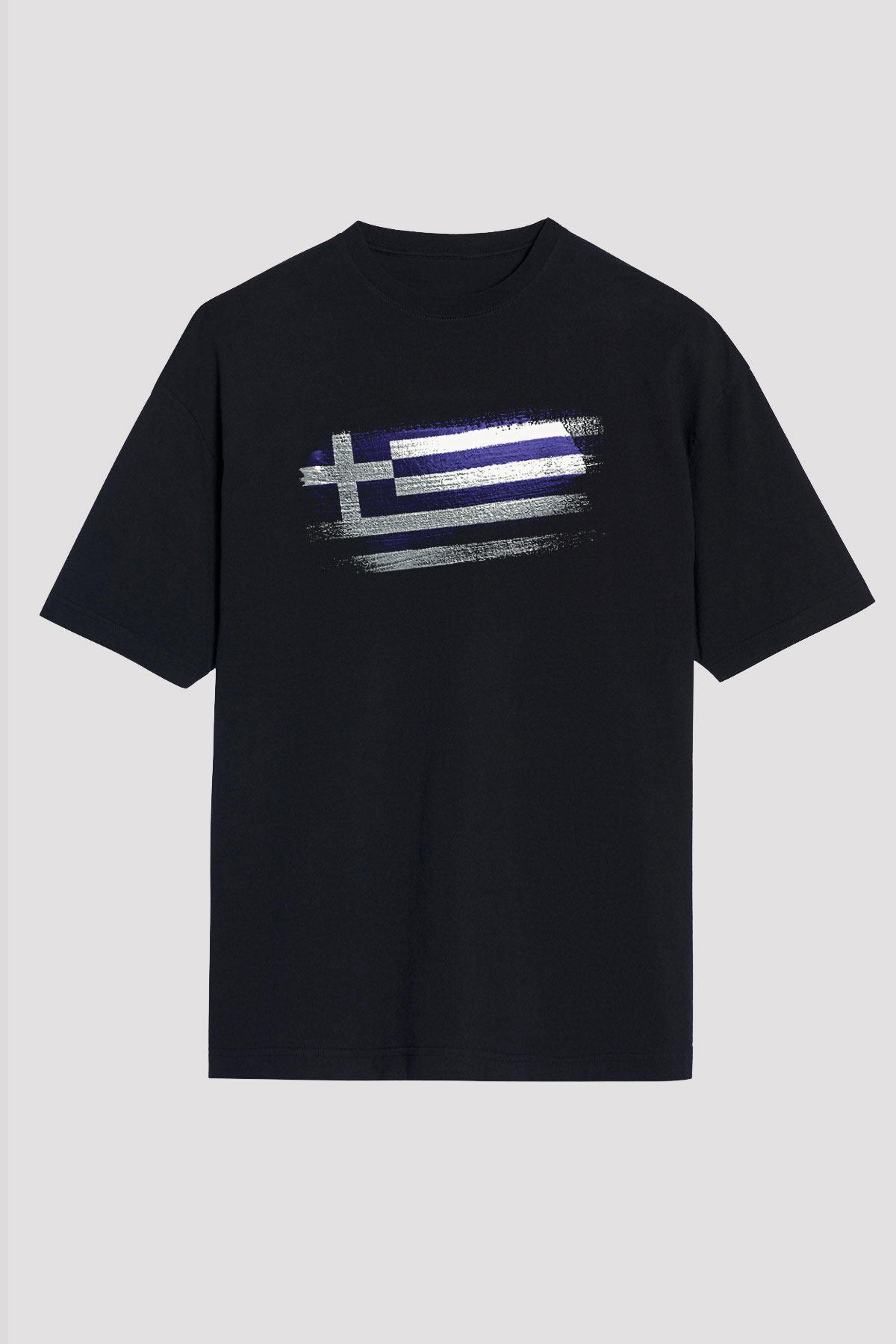 Yunanistan - Greece Bayrağı Baskılı Unisex Siyah Oversize Tişört