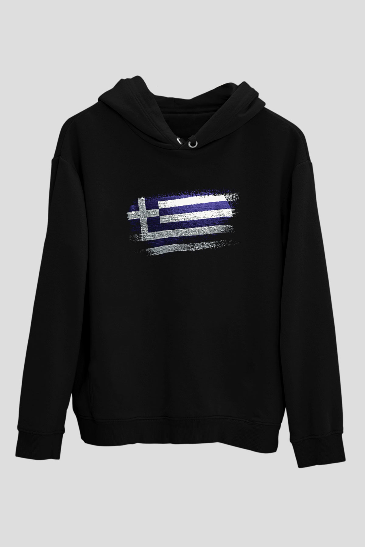 Yunanistan - Greece Bayrağı Baskılı Unisex Siyah Kapüşonlu Sweatshirt