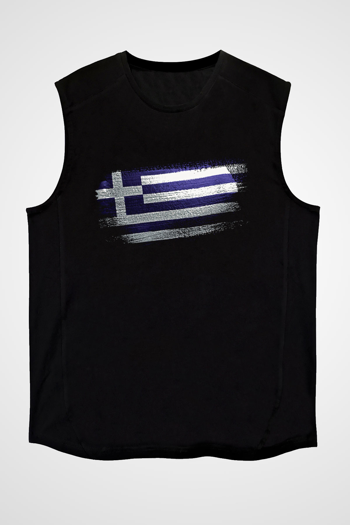 Yunanistan - Greece Bayrağı Baskılı Unisex Siyah Kolsuz Tişört