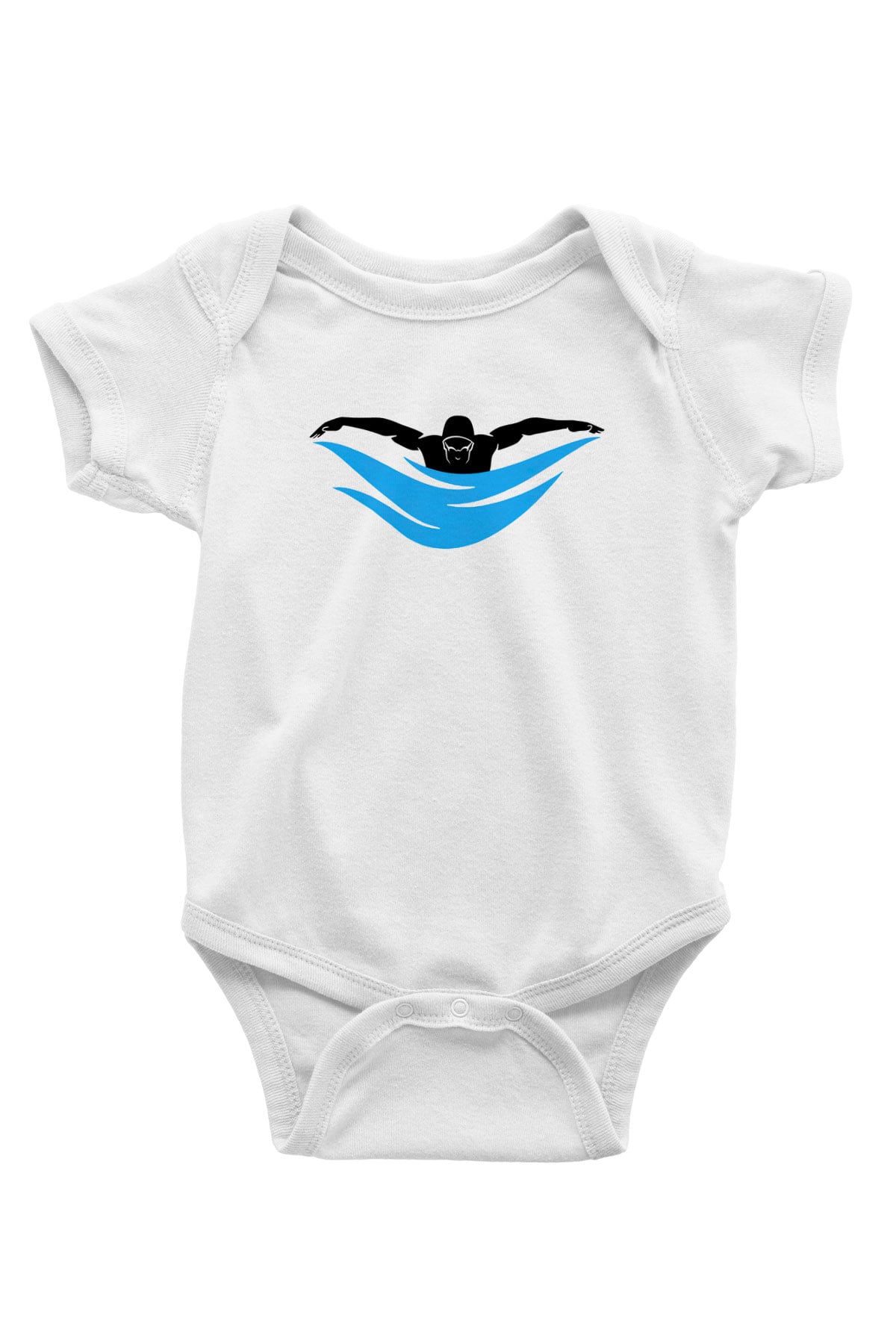 Yüzme Baskılı Beyaz Unisex Bebek Body - Zıbın