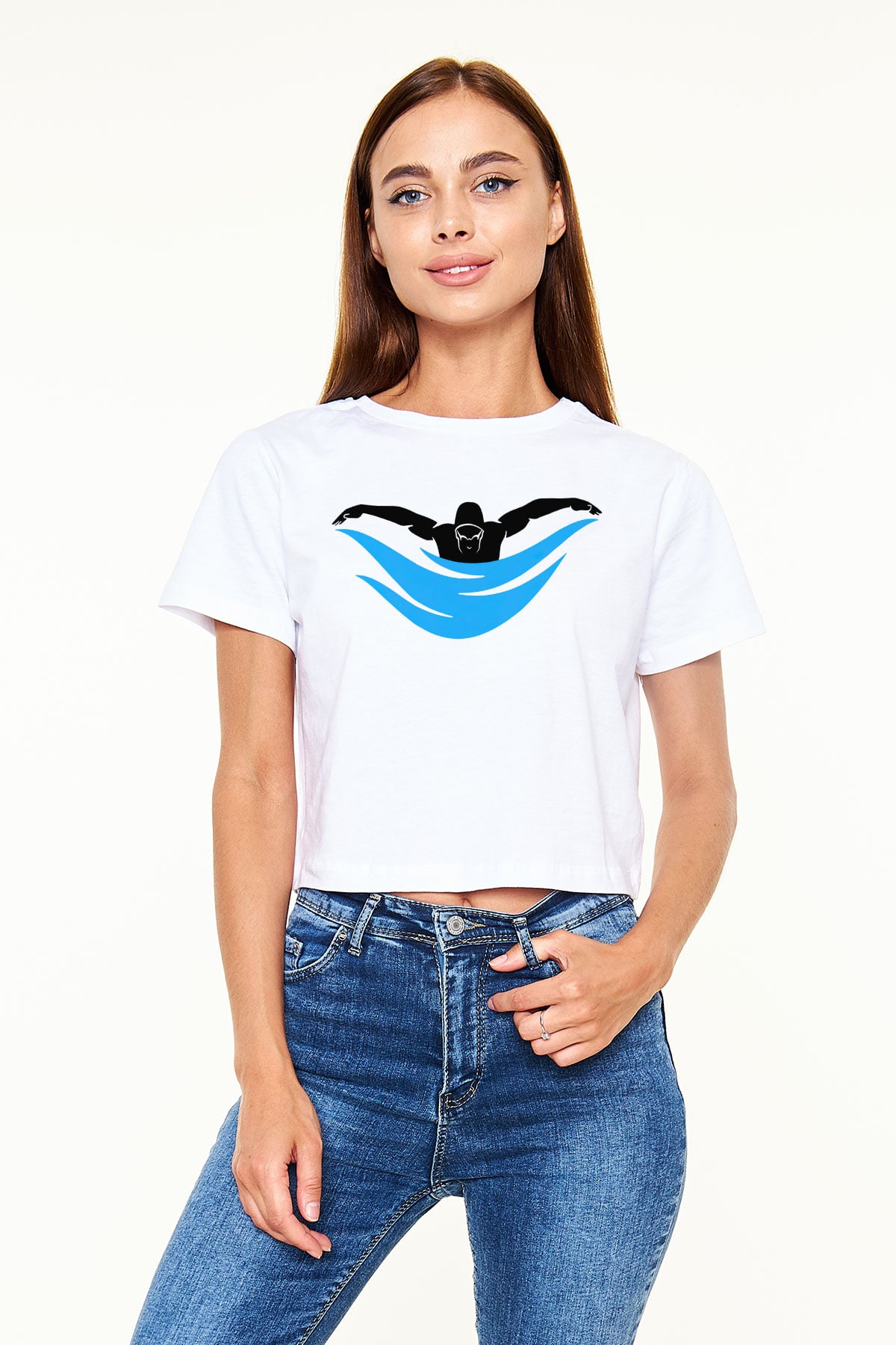 Yüzme Beyaz Croptop Tişört