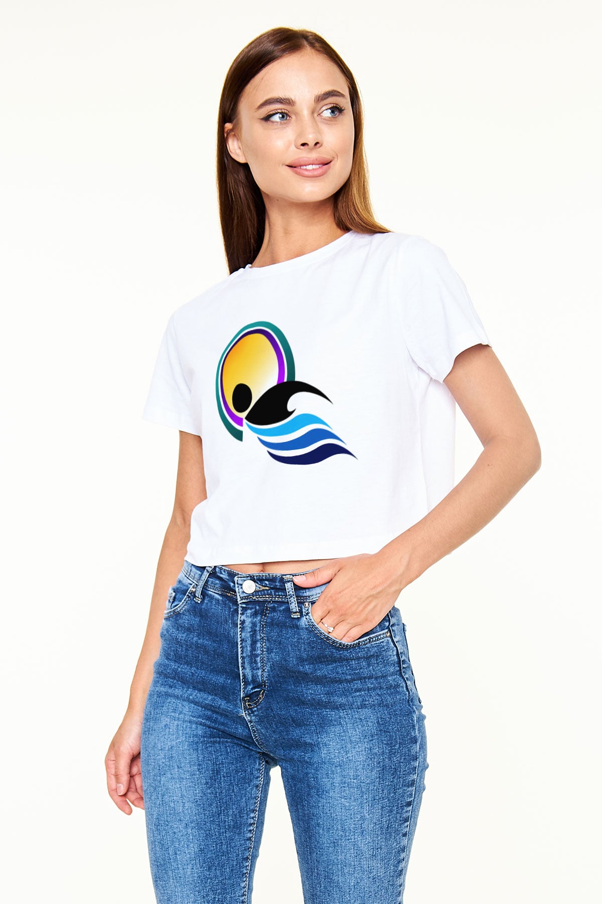 Yüzme Beyaz Croptop Tişört