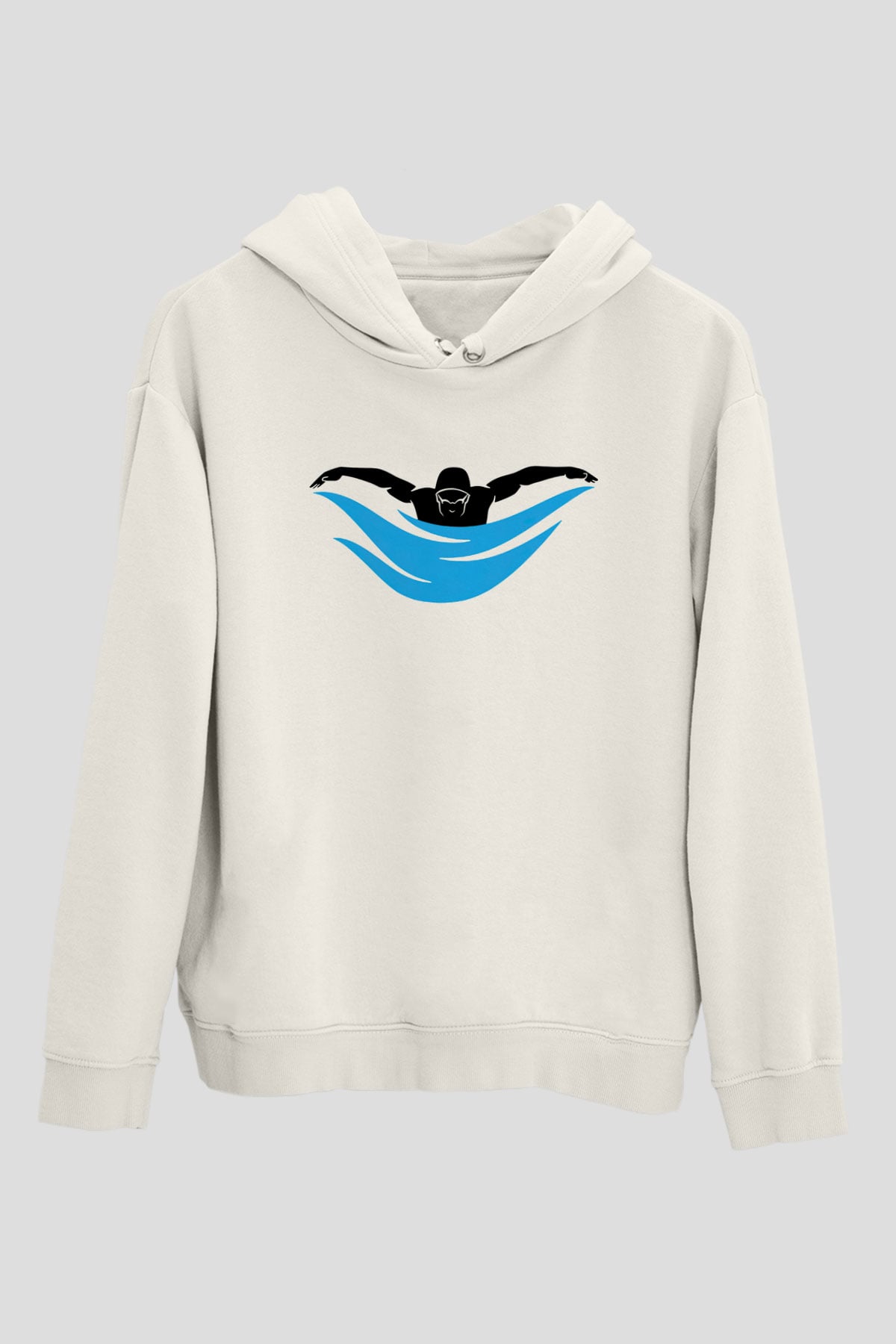 Yüzme Beyaz Unisex Hoodie