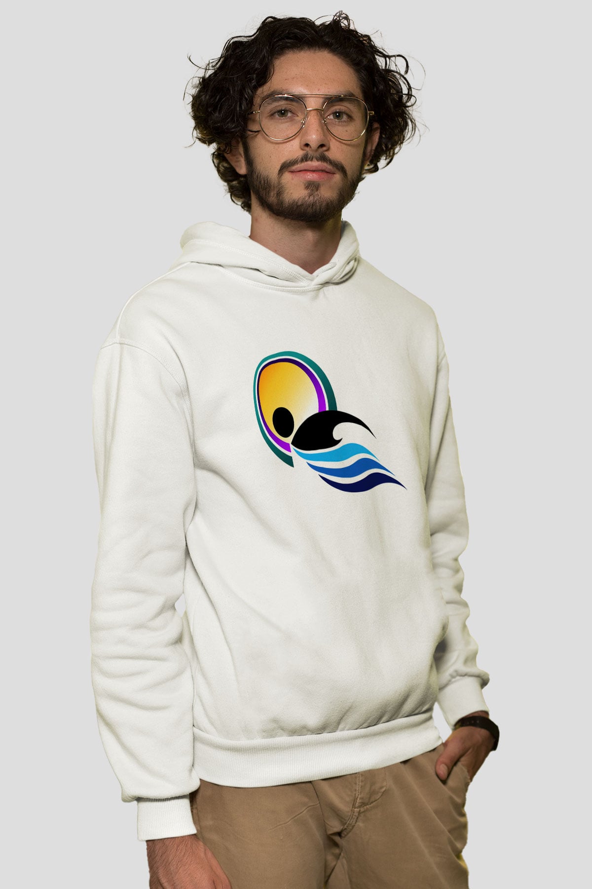 Yüzme Beyaz Unisex Hoodie