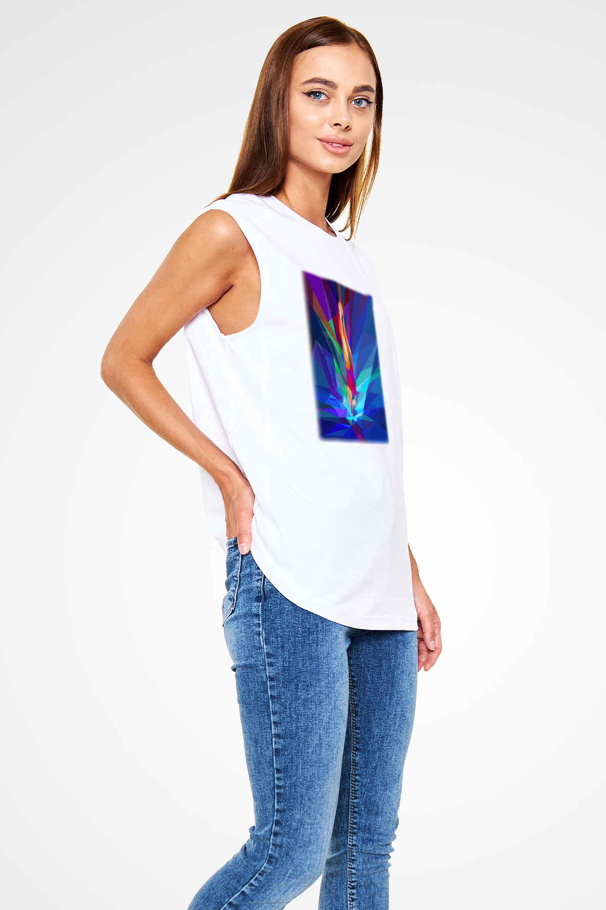 Yüzme Beyaz Unisex Kolsuz Tişört