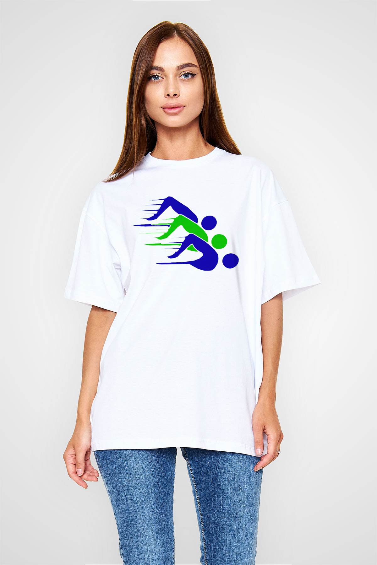 Yüzme Beyaz Unisex Oversize Tişört T-Shirt