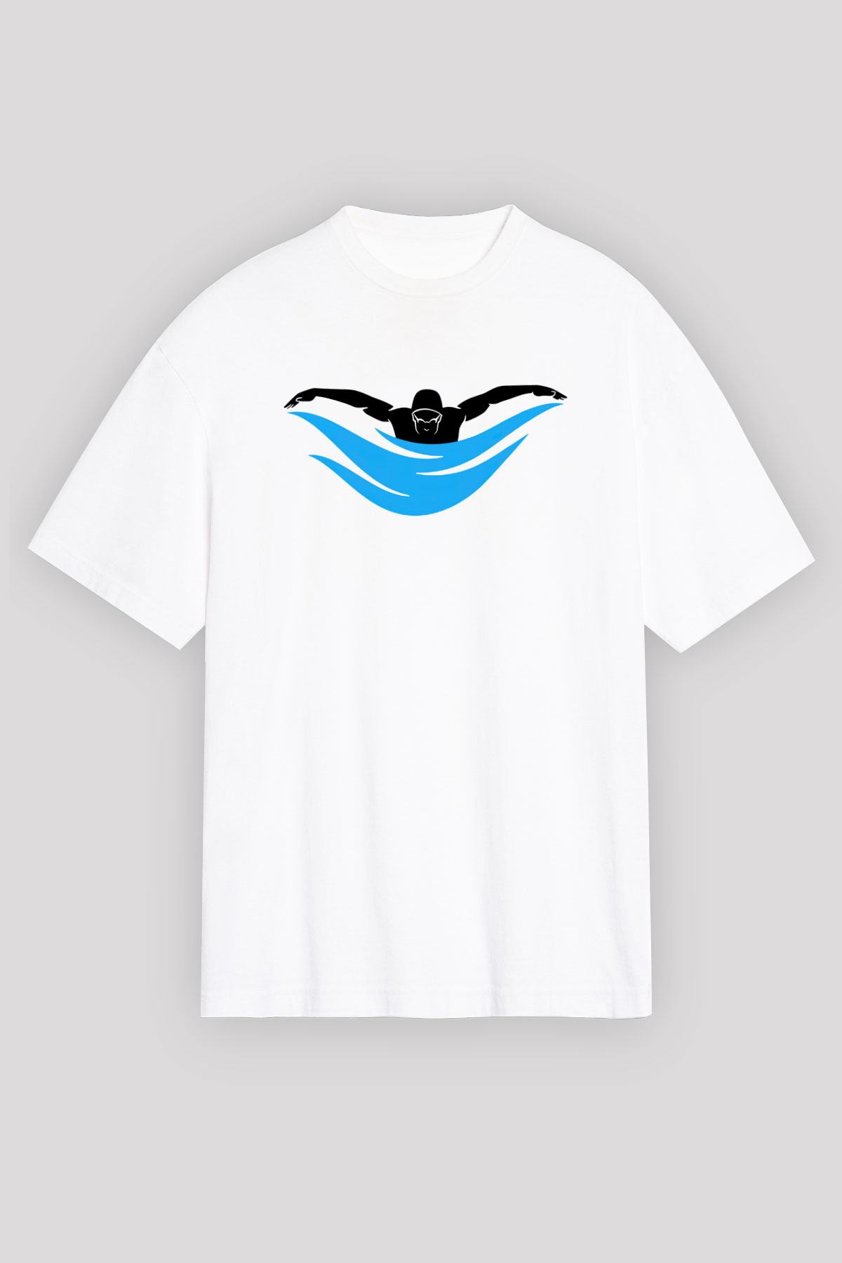 Yüzme Beyaz Unisex Oversize Tişört T-Shirt