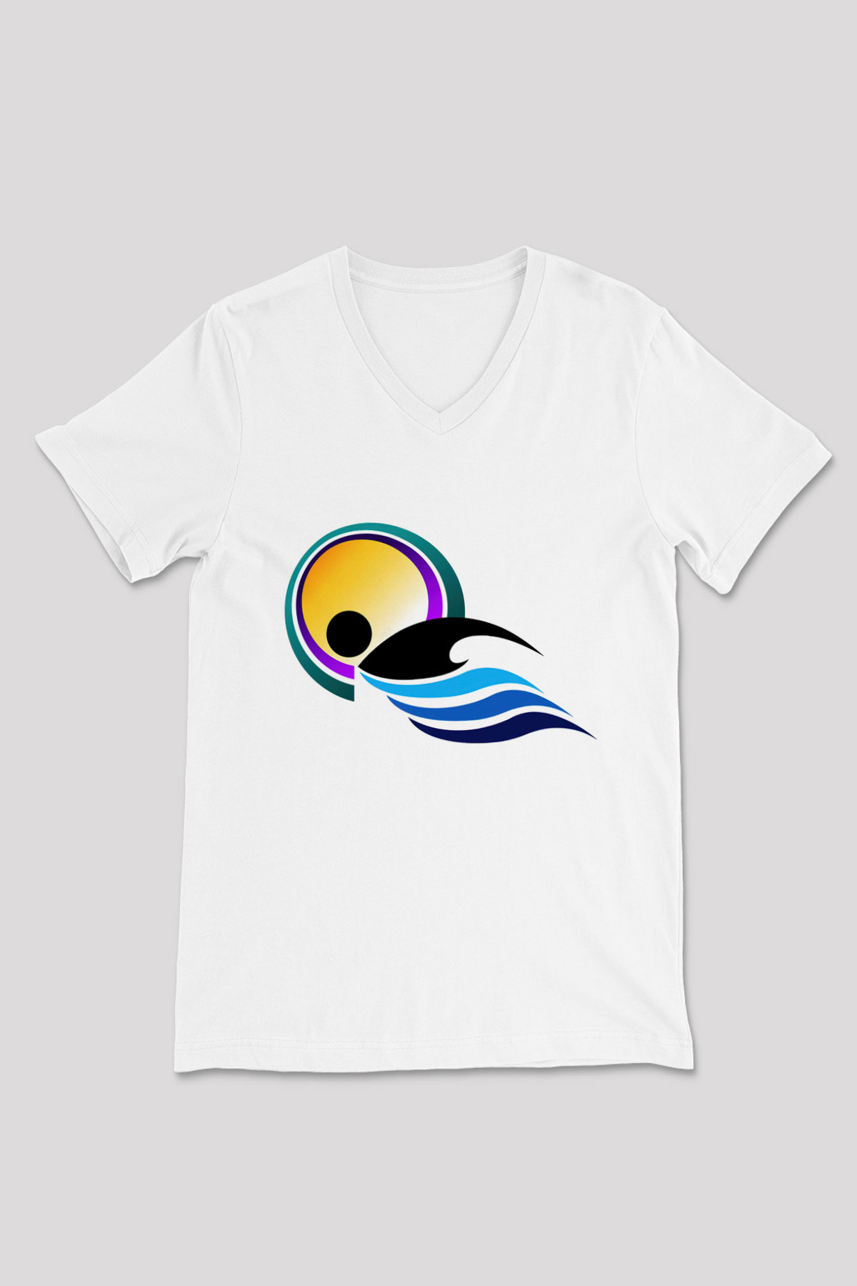 Yüzme Beyaz Unisex V Yaka Tişört T-Shirt