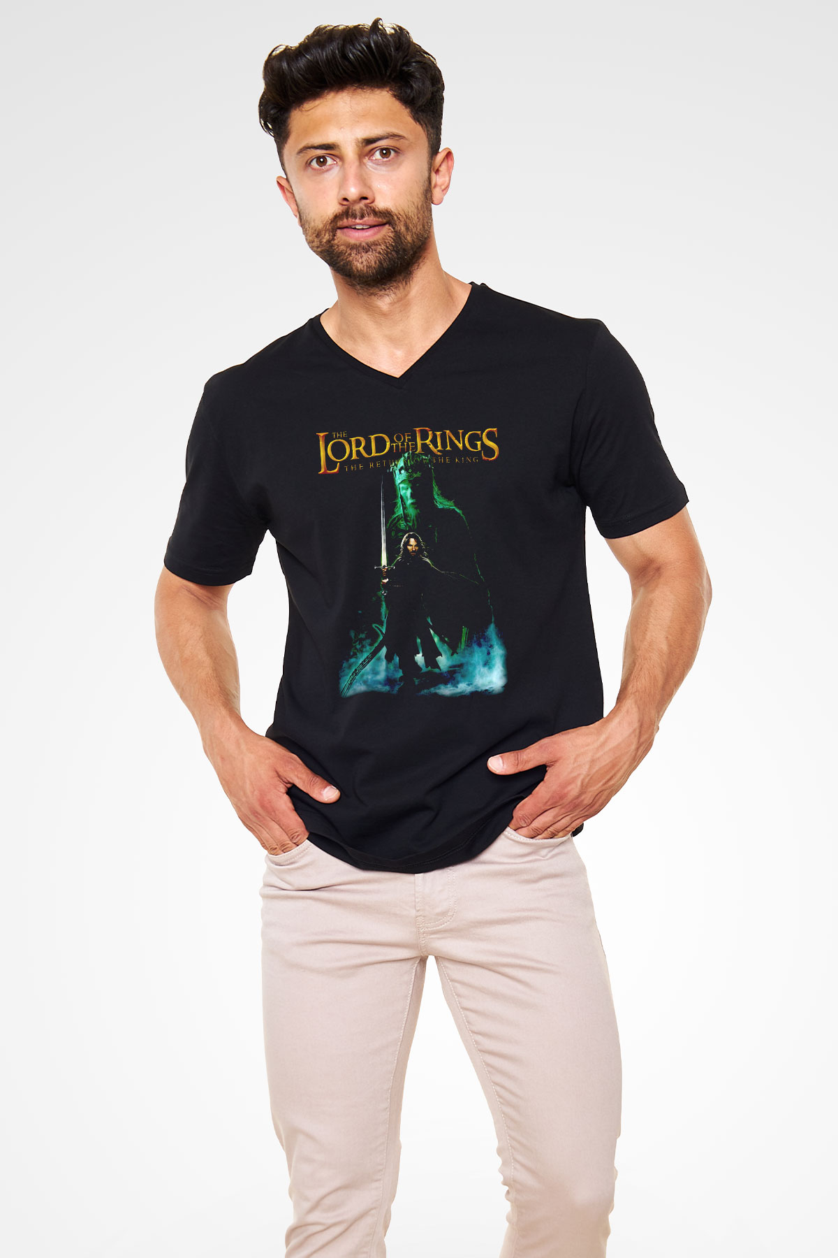 Yüzüklerin Efendisi Siyah Unisex  V Yaka Tişört
