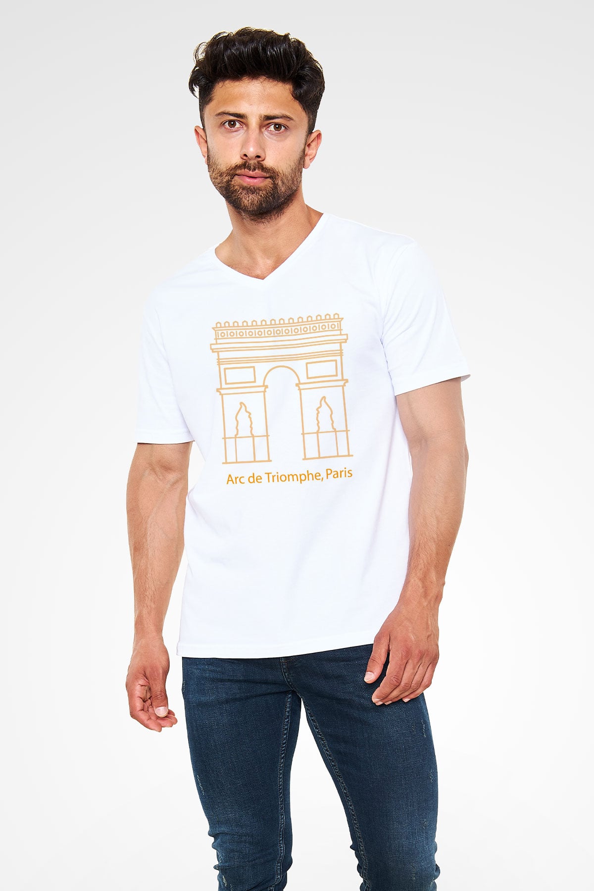 Zafer Takı Beyaz Unisex V Yaka Tişört