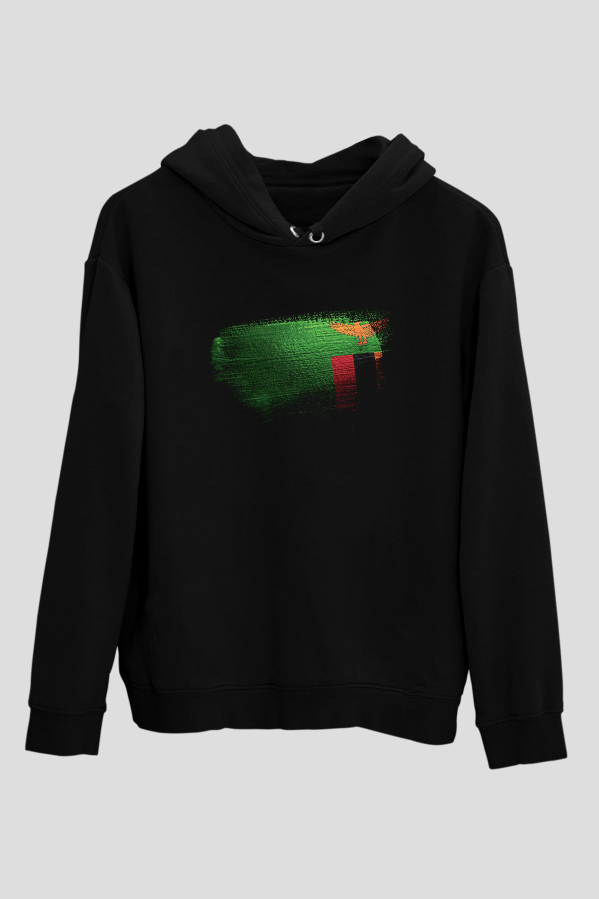 Zambiya - Zambia Bayrağı Baskılı Unisex Siyah Kapüşonlu Sweatshirt