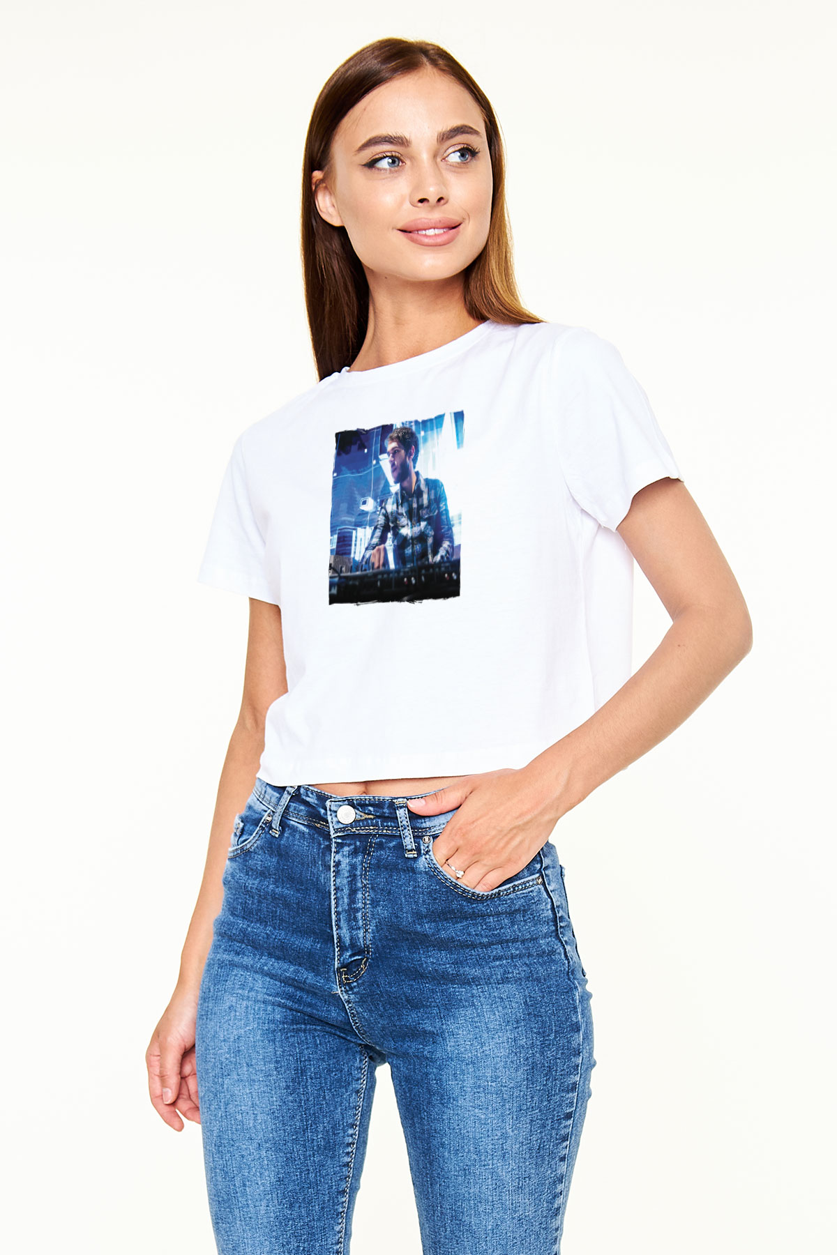 Zedd Beyaz  Crop Top Tişört