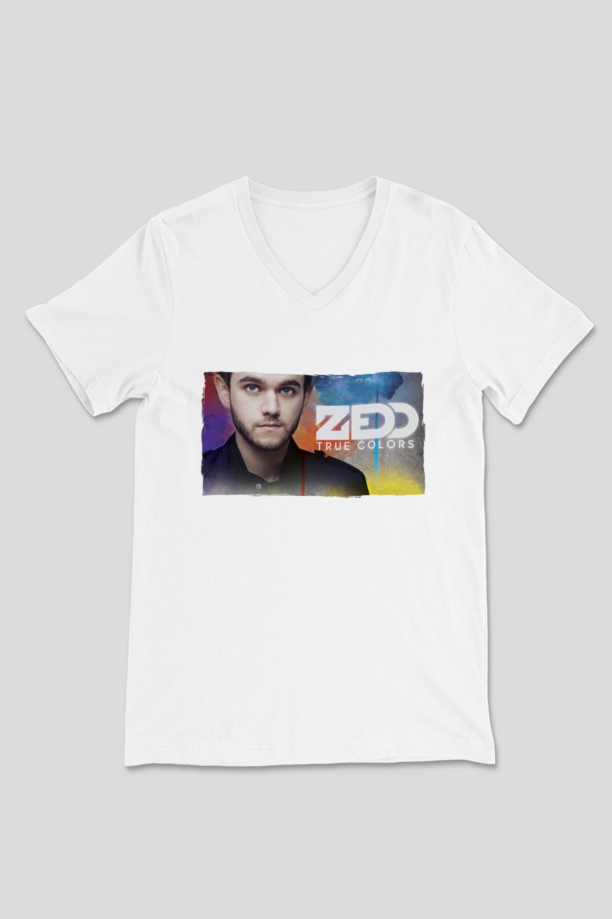 Zedd Beyaz Unisex V Yaka Tişört