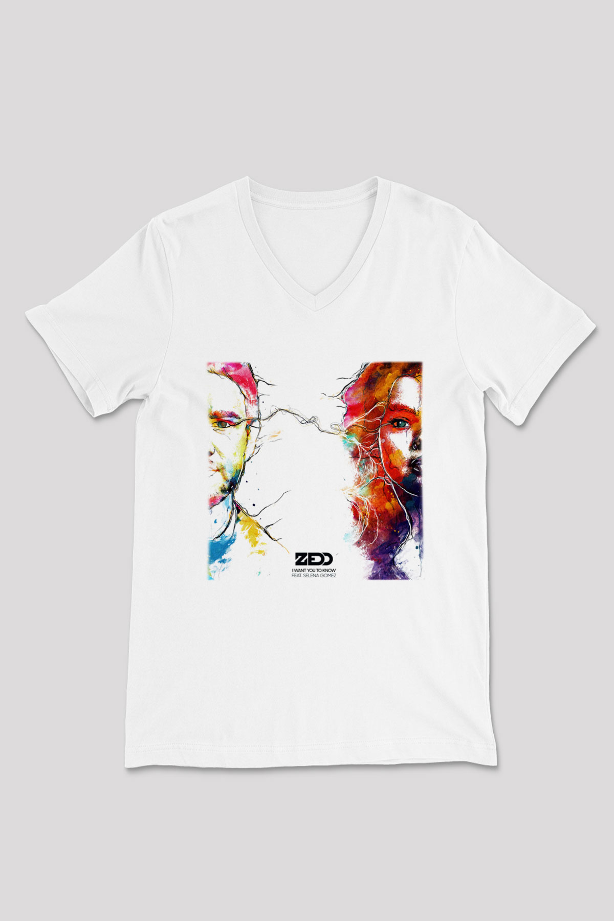 Zedd Beyaz Unisex V Yaka Tişört T-Shirt
