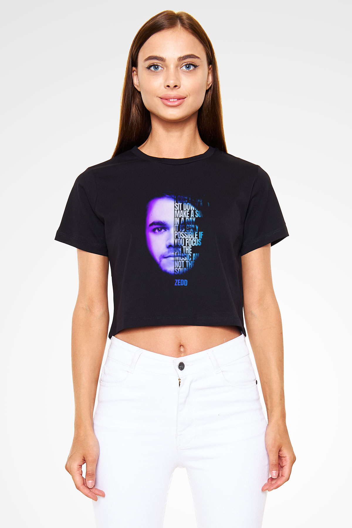 Zedd Siyah  Crop Top Tişört