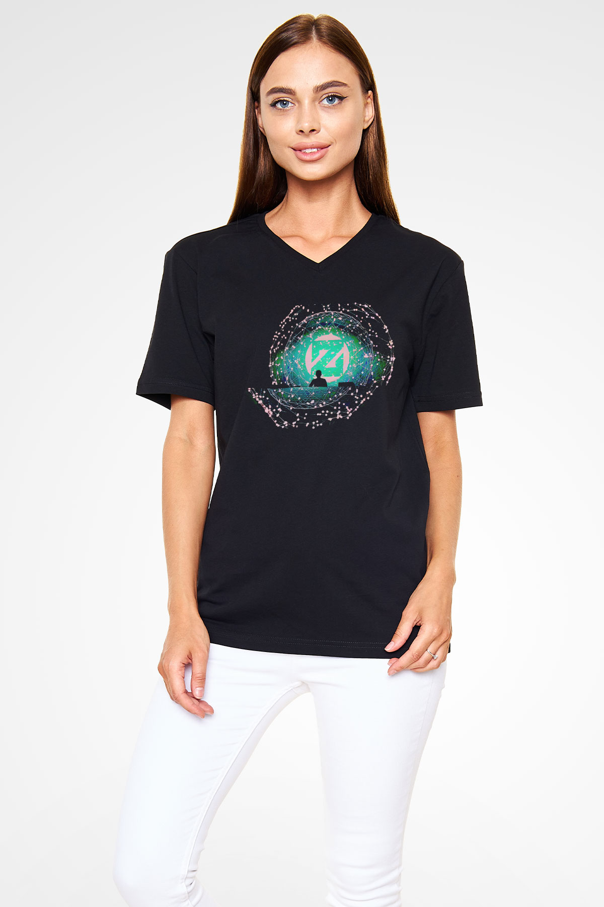Zedd Siyah Unisex V Yaka Tişört
