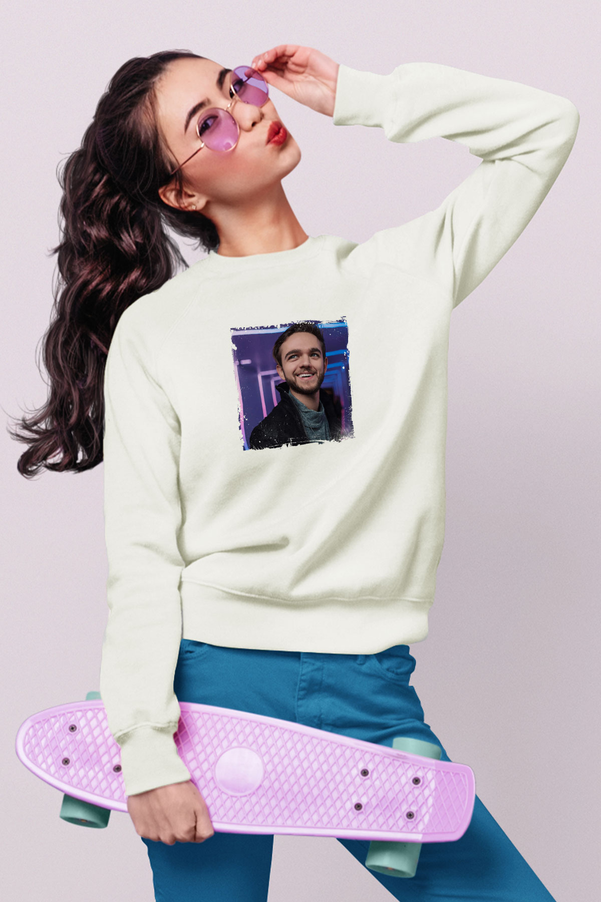 ZeddBaskılı Beyaz Sweatshirt