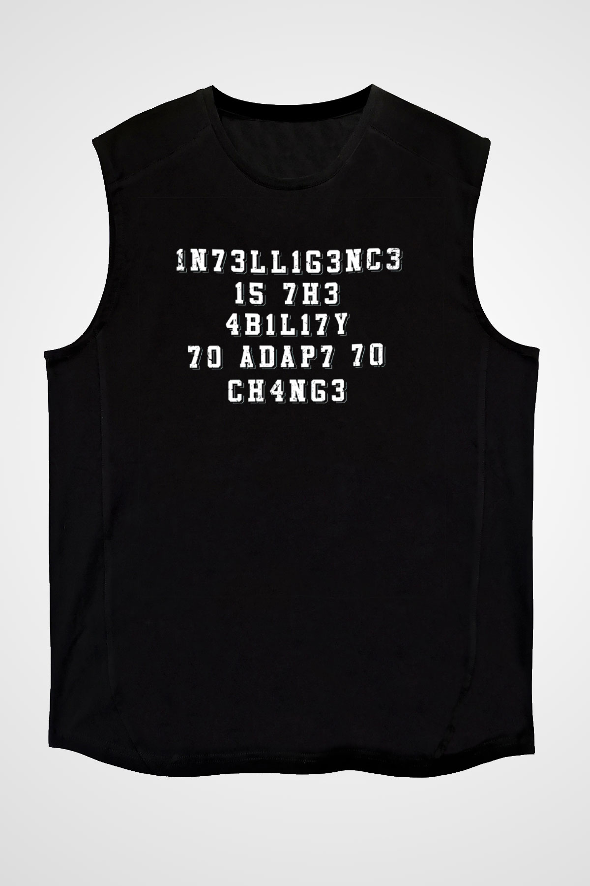 Zeka Tanımı Baskılı Unisex Kolsuz Siyah Tişört - Tshirt