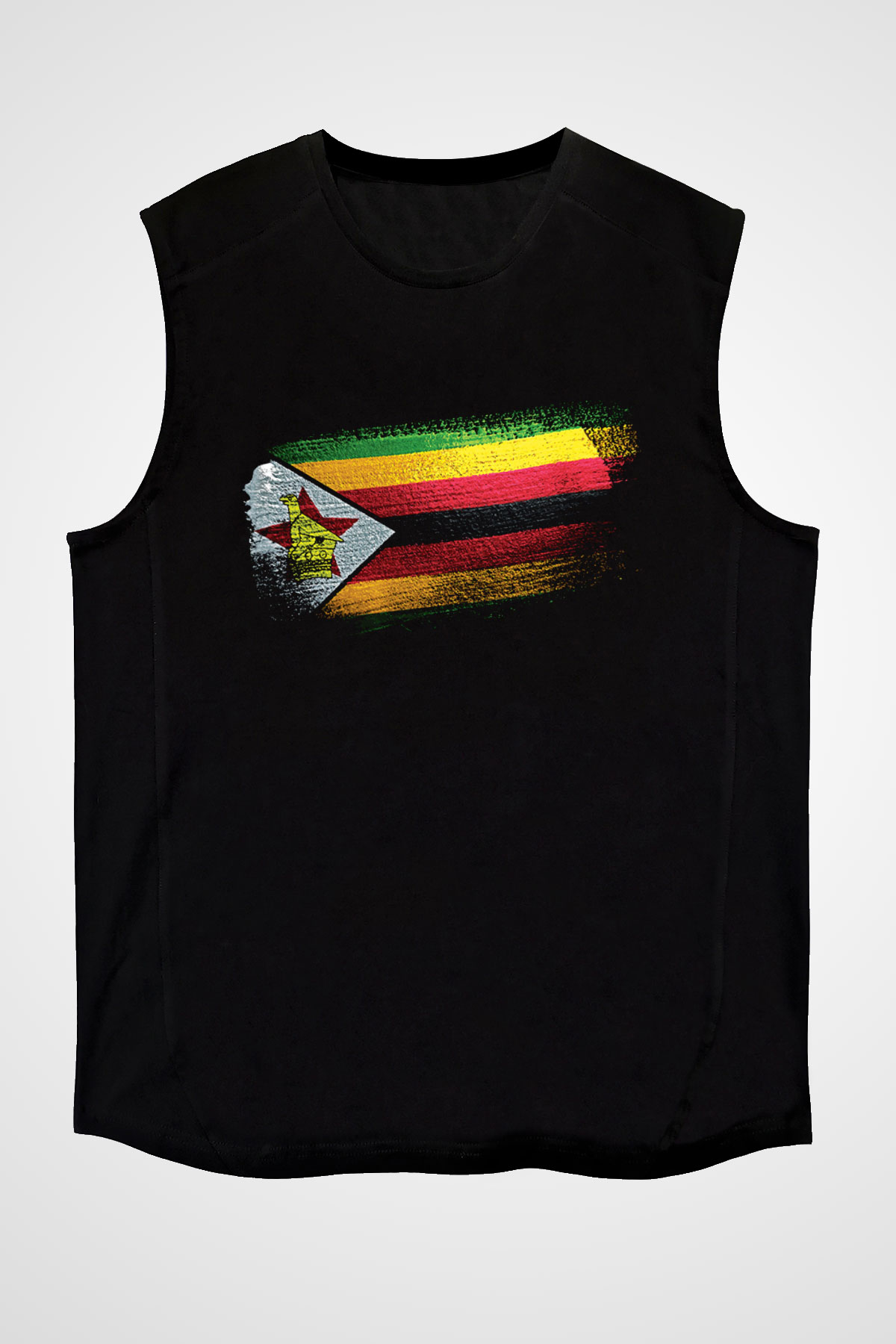 Zimbabve - Zimbabwe Bayrağı Baskılı Unisex Siyah Kolsuz Tişört