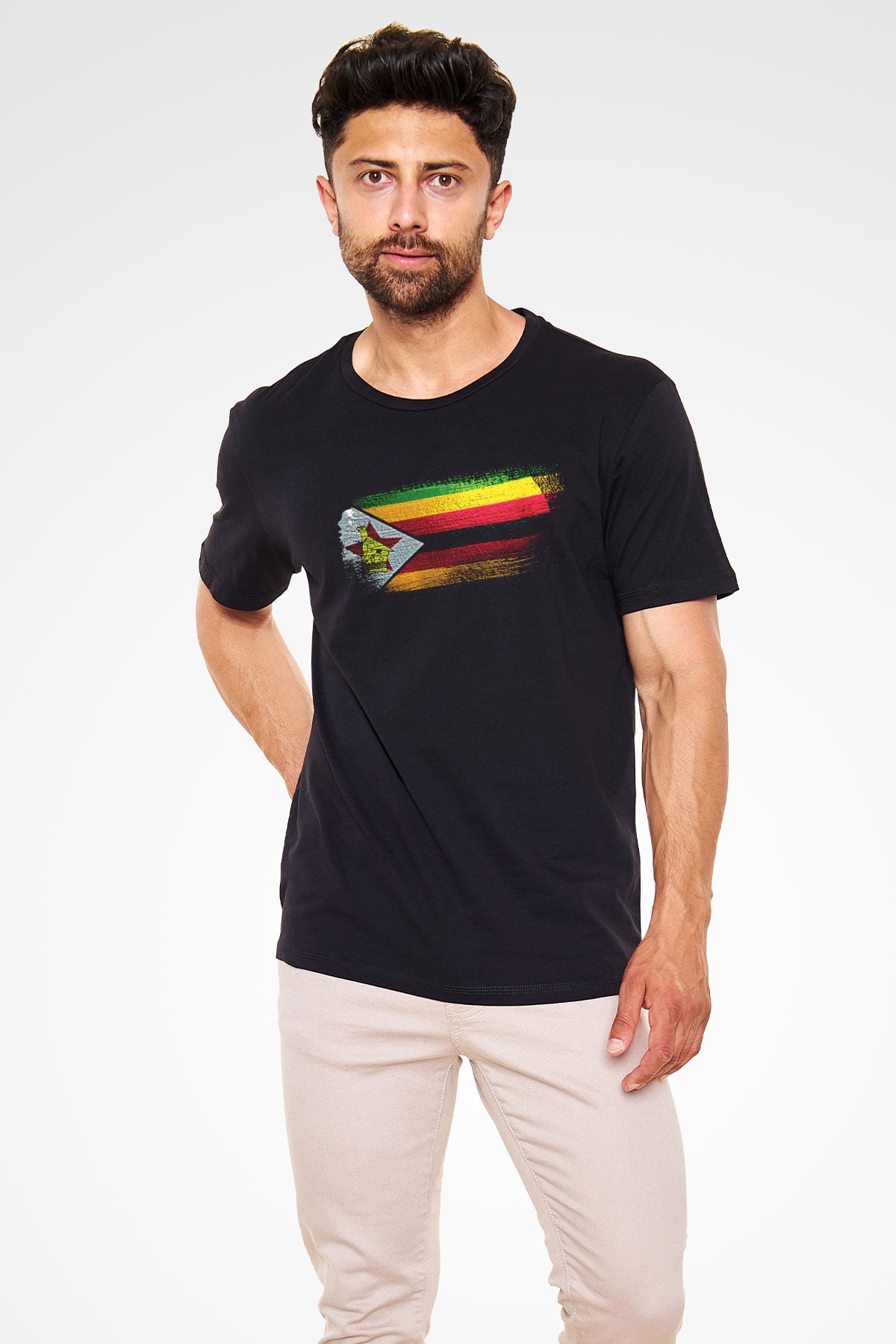 Zimbabve - Zimbabwe Bayrağı Baskılı Unisex Siyah Tişört