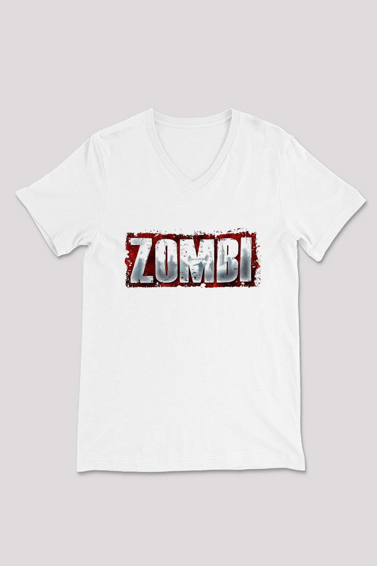 Zombi Beyaz Unisex V Yaka Tişört T-Shirt