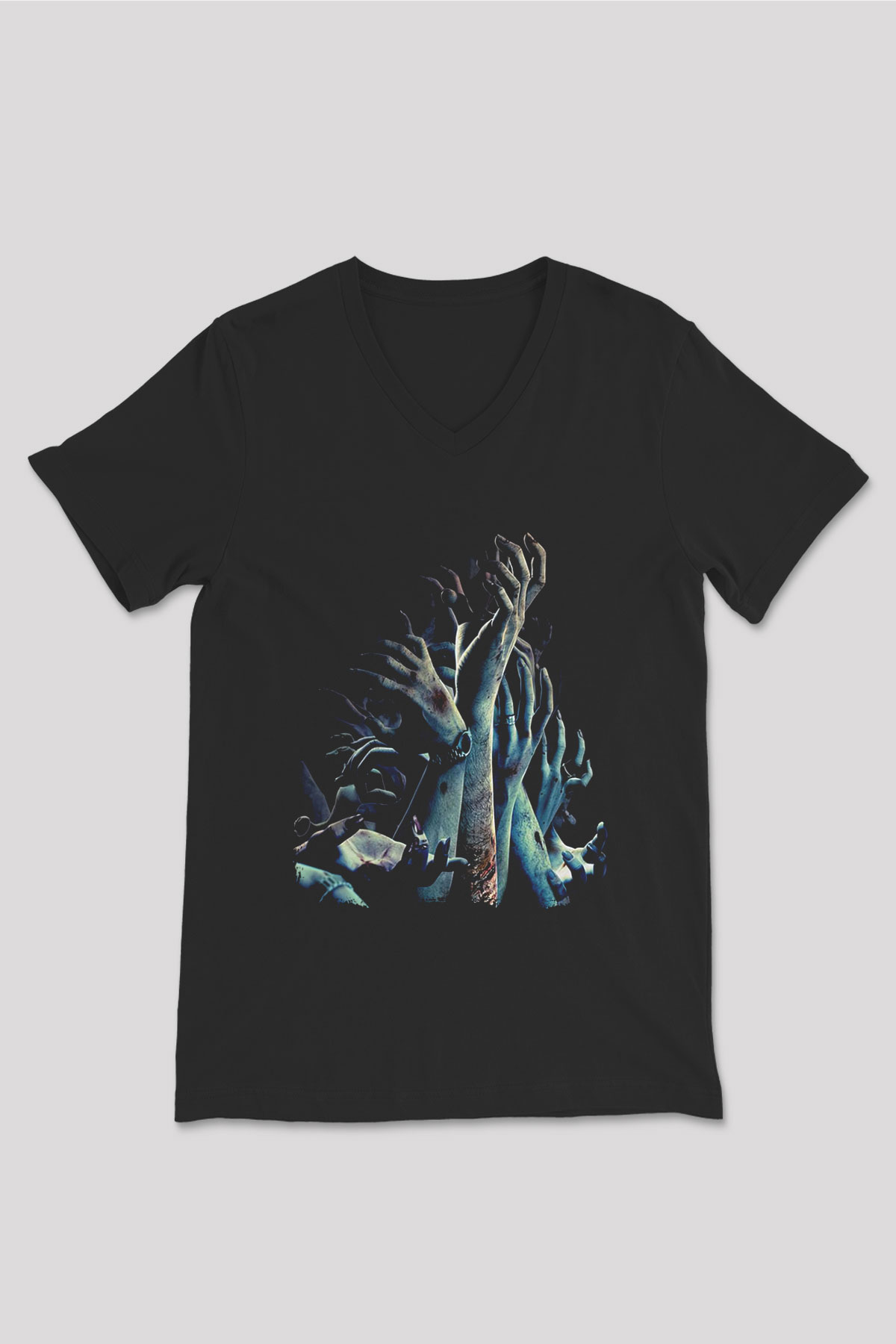 Zombi Siyah Unisex V Yaka Tişört