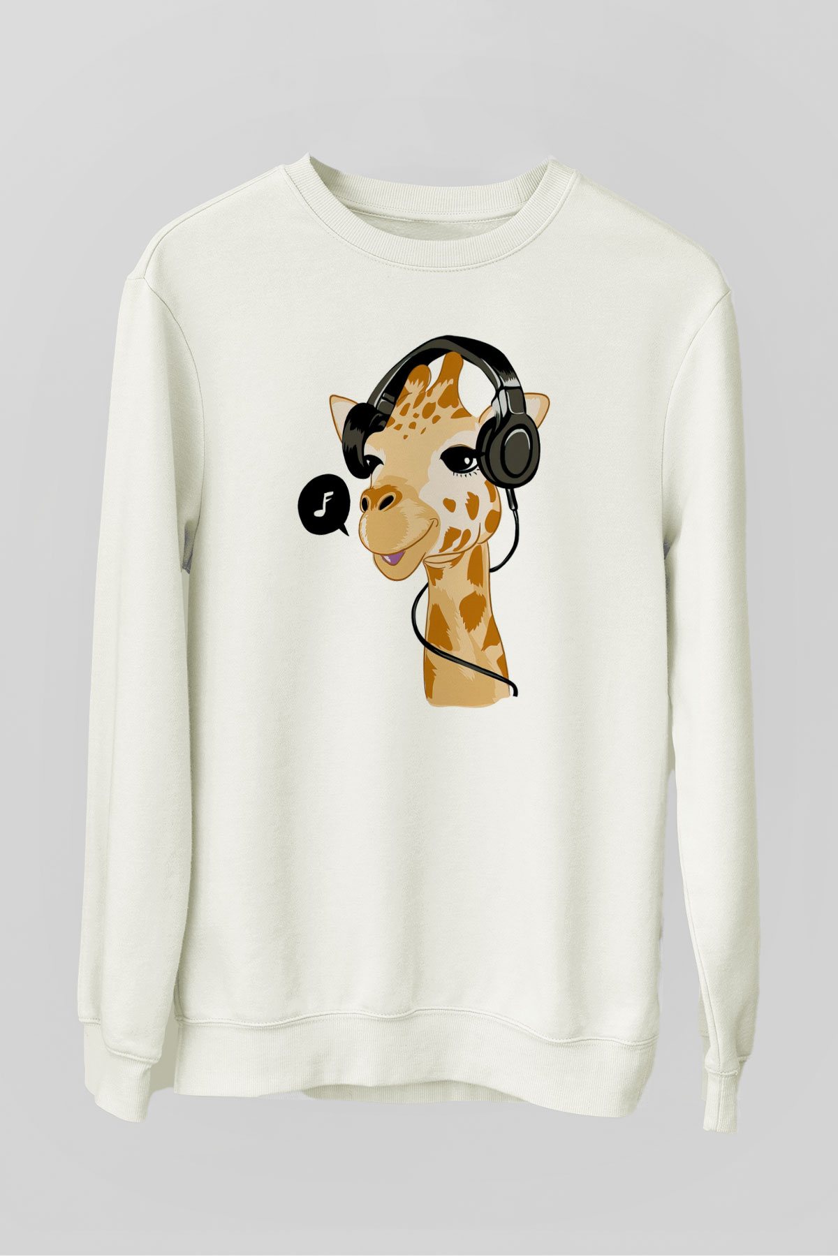 Zürafa Baskılı Unisex Beyaz  Sweatshirt