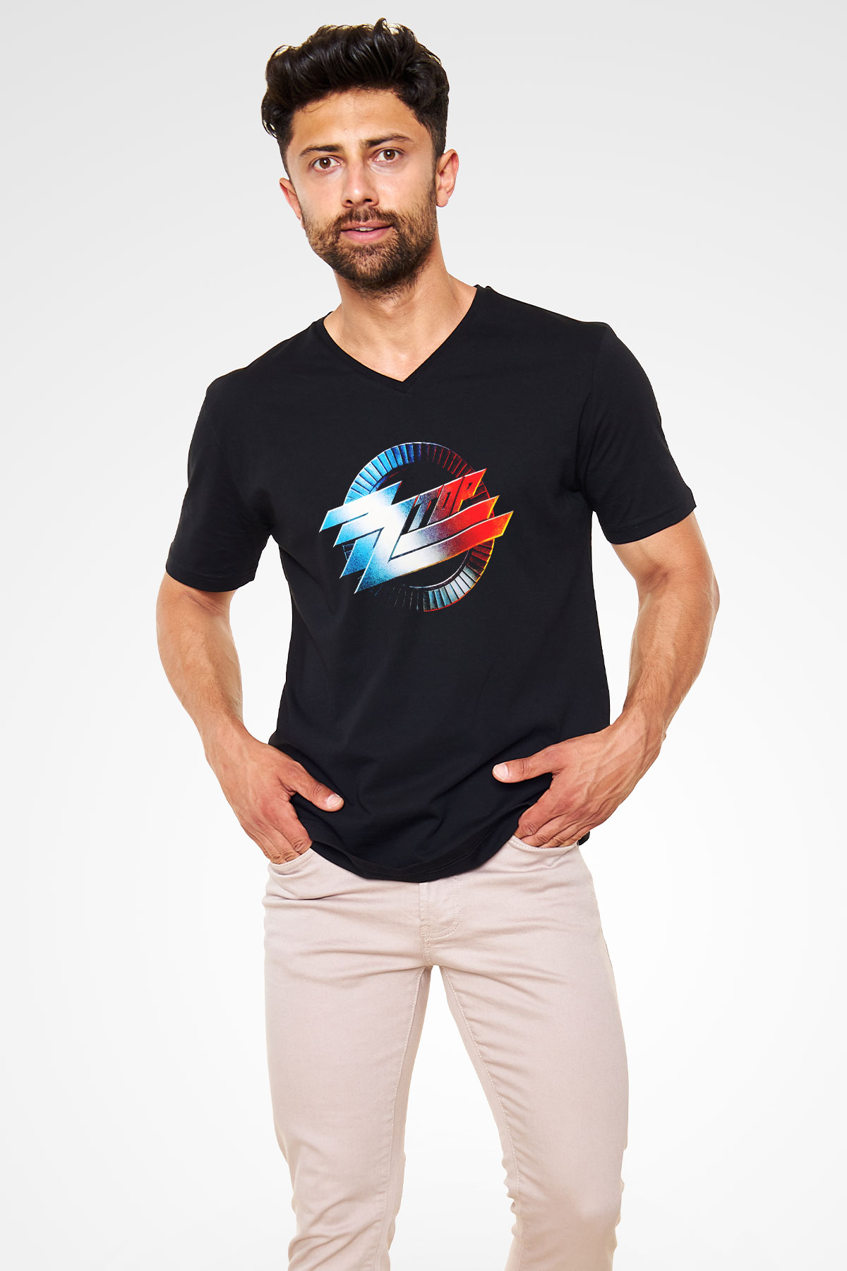 ZZ Top Siyah Unisex V Yaka Tişört T-Shirt
