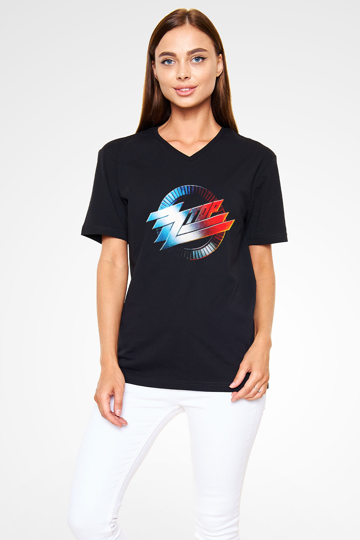 ZZ Top Siyah Unisex V Yaka Tişört T-Shirt