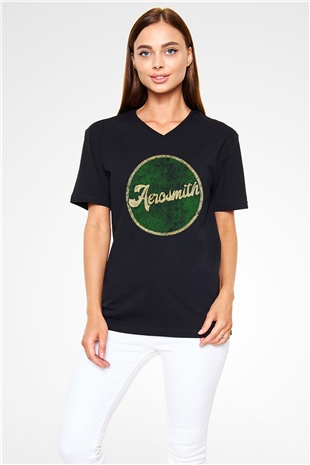  Aerosmith Siyah Unisex V Yaka Tişört