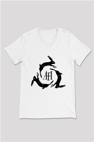  Afi Beyaz Unisex V Yaka Tişört