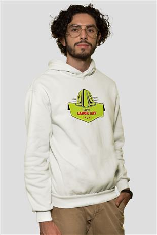 1 Mayıs Baskılı Beyaz Unisex Hoodie