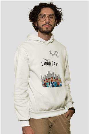1 Mayıs Baskılı Beyaz Unisex Hoodie