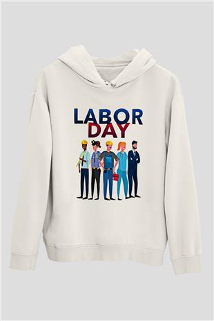 1 Mayıs Baskılı Beyaz Unisex Hoodie