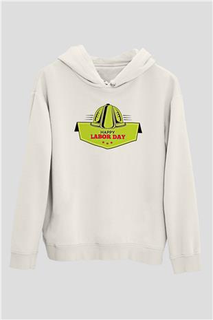 1 Mayıs Baskılı Beyaz Unisex Hoodie