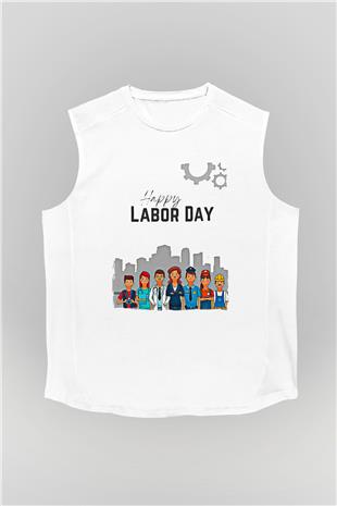 1 Mayıs Baskılı Beyaz Unisex Kolsuz Tişört - Tshirt