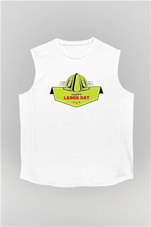 1 Mayıs Baskılı Beyaz Unisex Kolsuz Tişört - Tshirt